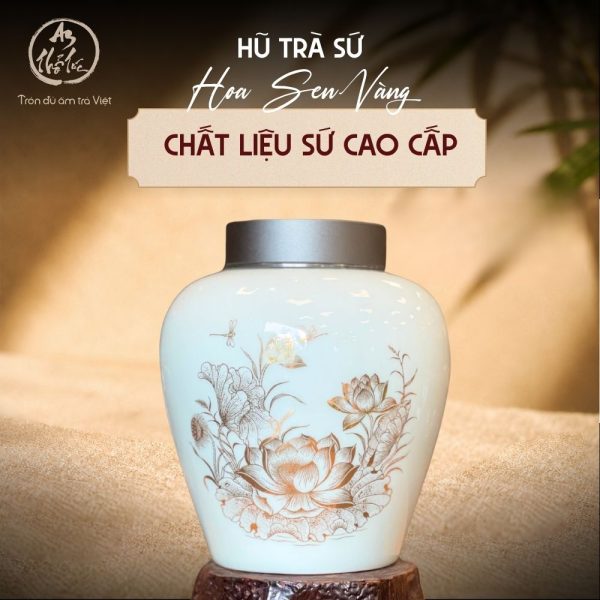 Hũ Trà Sứ Hoa Sen Vàng 24K